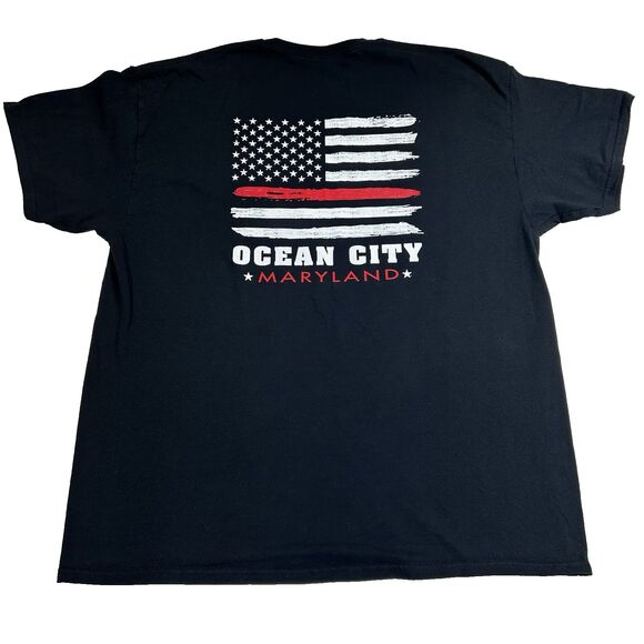 Ocean City Maryland Patriotic Flag T-Shirt Men's 2XL Beach Black Firefighters - Picture 9 of 10
